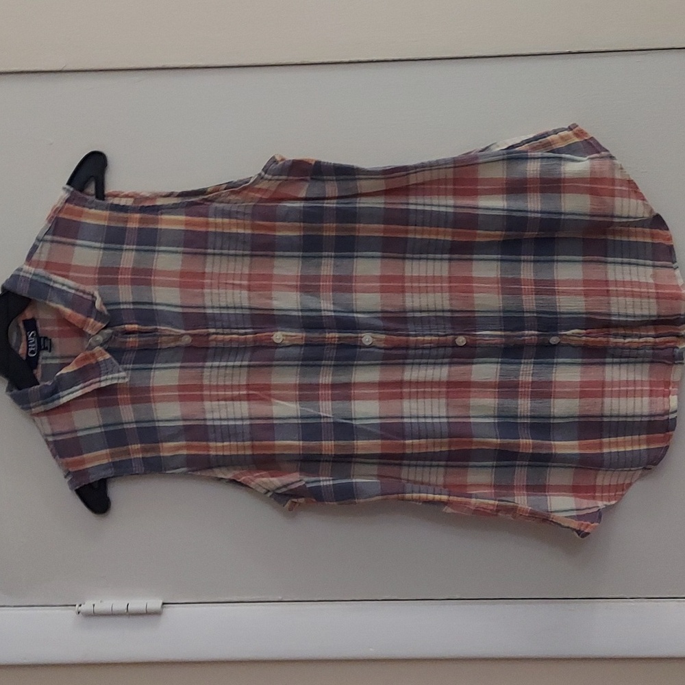 Vintage Chaps Sleeveless Button Down Plaid Lightweight Blouse Top Sz XL